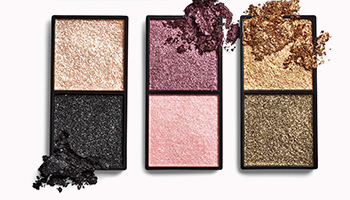 All shades of the Mary Kay Foil Eye Shadow Duo with product crumbles.